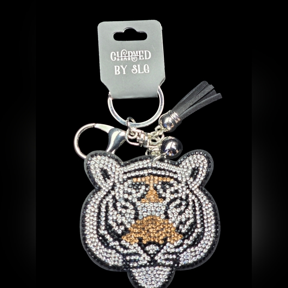 Rhinestone Tiger Head Keychain – Sparkly Animal Bag Charm